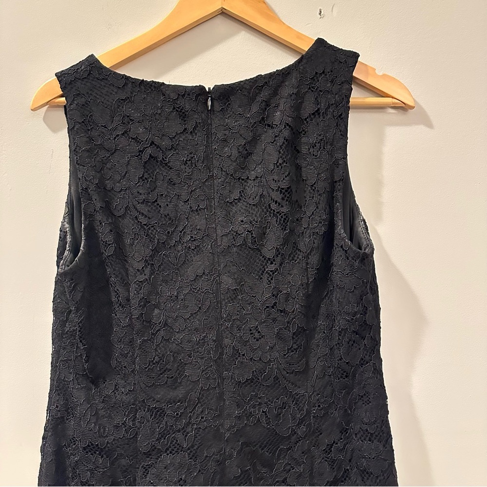 Nicole Miller Black Lace Feather Trim V-Neck Sleeveless Mini Flapper Dress Sz 8 - Picture 7 of 11